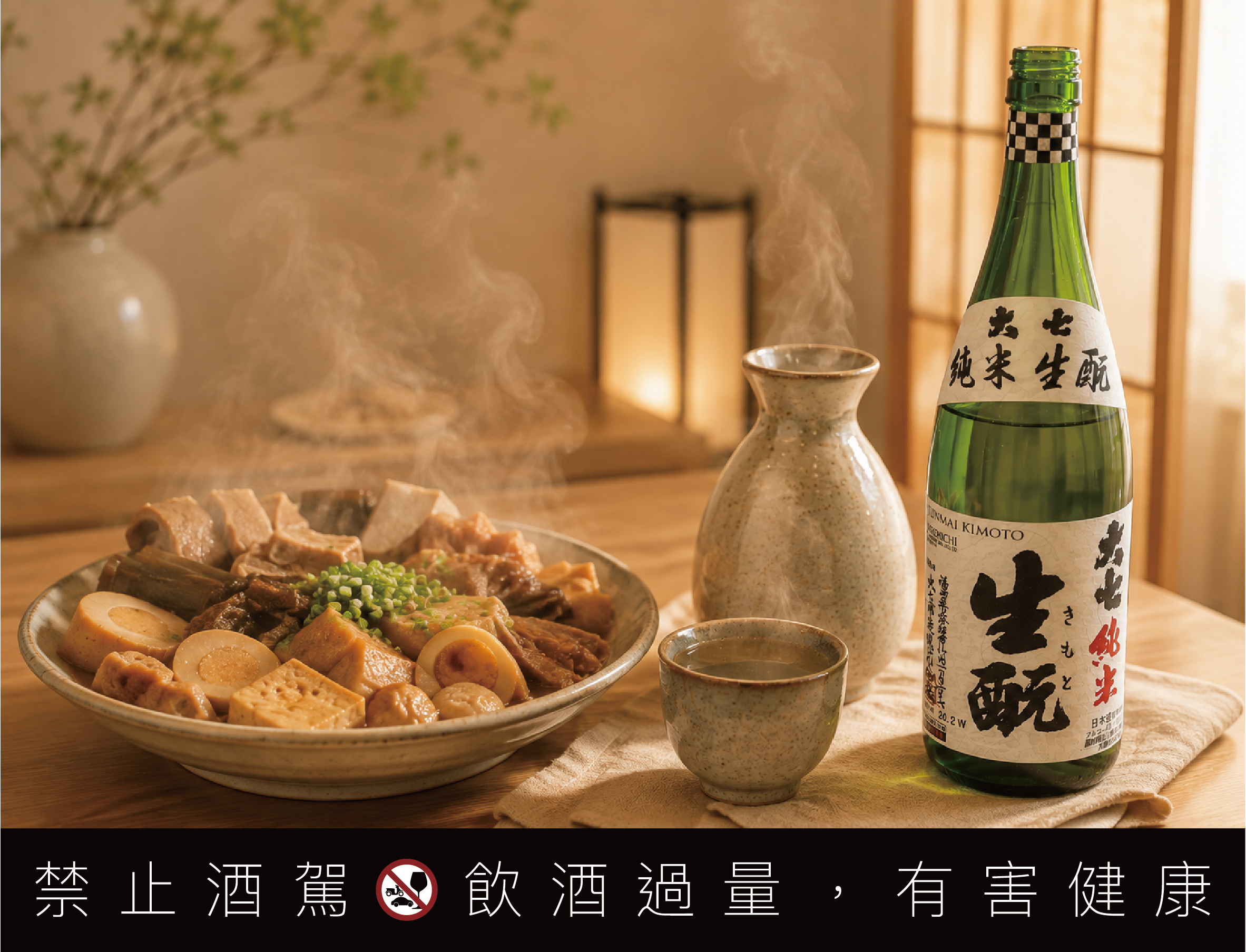 大七生酛純米-配滷味熱炒薑母鴨-溫燗熱燗餐酒搭配表-吉力酒藏