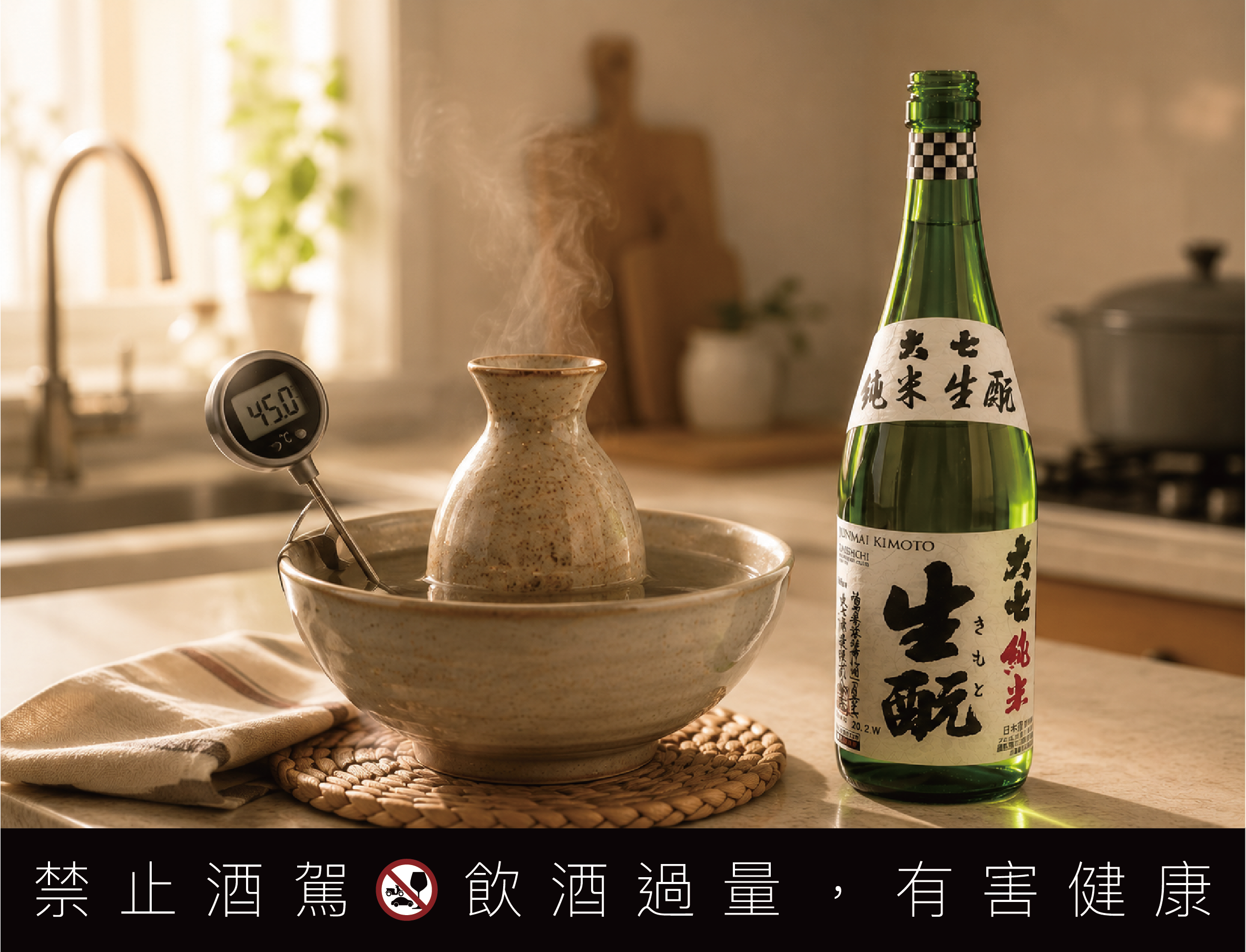 清酒燗酒方法-隔水加熱-人肌燗溫燗熱燗溫度帶-大七純米生酛-吉力酒藏